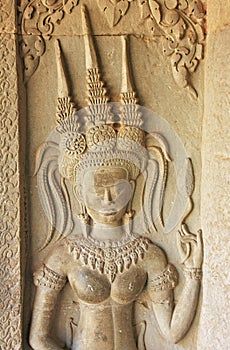 Wall bas-relief of Devata, Angkor Wat temple, Siem Reap, Cambodia