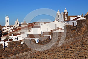 The wall and battlements of the medieval castle in Marvao, Portalegre, Alentejo, Portugal.