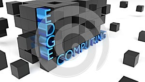 Wall of black cubes holding the word edge computing