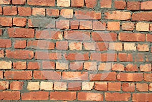 Wall of brick.Old Red Brick Wall with Lots of Texture and Color