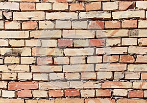 A wall of bricks in a house under construction as an abstract background