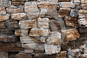 Wall built of rough natural stone