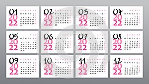 Wall calendar 2022 black background set