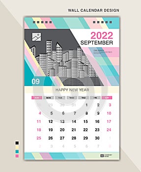 Wall calendar 2022 template pastel creative backgrounds, September layout, Desk calendar 2022 minimal design, poster, planner