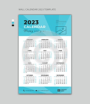 Wall calendar 2023 design template vector, Week Starts on Monday. Set of 12 Months, desk calendar 2023 design, simple, planner