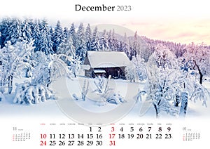 Wall calendar for 2023 year.