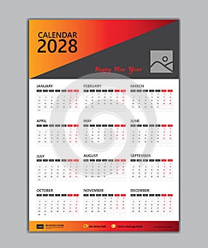 Wall Calendar 2028 template, Week Starts on monday, Set of 12 Months for calendar 2028 year, Desk calendar 2028 template, poster,