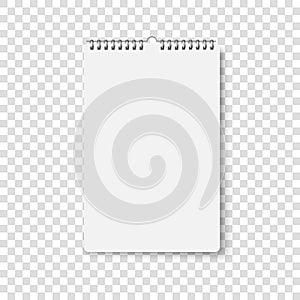 Wall calendar mockup. Spiral calender mock up. Vector realistic office template. Empty sheet poster on wall