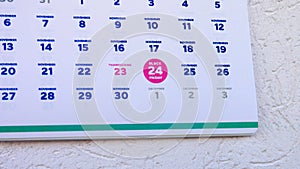 Close-up of the marked Black Friday date on the November page of a wall calendar 2023