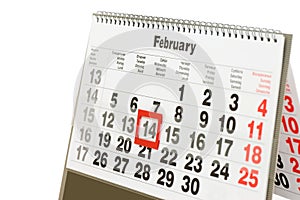 wall calendar with red mark Valentines day