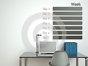 Wall calendar. Schedule memo management organizer concept. 3d rendering interior