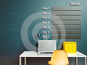 Wall calendar. Schedule memo management organizer concept. 3d rendering interior