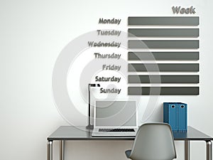 Wall calendar. Schedule memo management organizer concept. 3d rendering interior