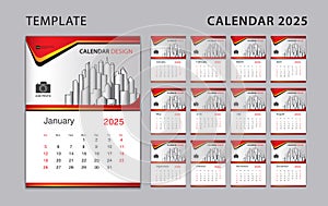 Calendar 2025 template set, Wall calendar 2025 design, Desk calendar template can be place for photo and company Logo, vector