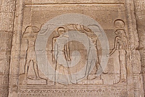 Wall carving on the walls of Khnum temple in Egypt