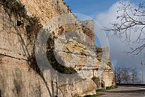 Wall of Castello di Lombardia medieval castle in E