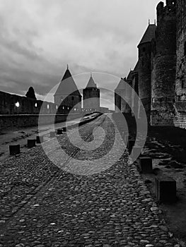 Wall of the castle Carcassone photo