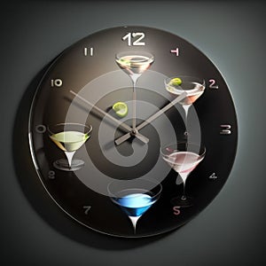 Wall clock dial with martini glasses .