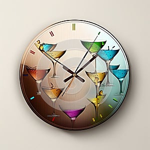 Wall clock dial with martini glasses .