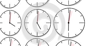 Wall Clock with different time zone and white clock face.