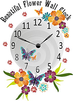 Wall clock florals butterflies in vector graphic design photo