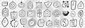 Wall clock hand drawn doodle set