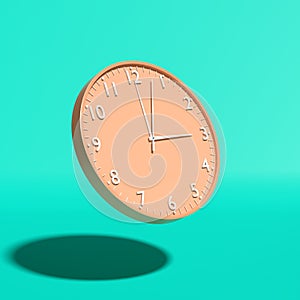 Wall clock levitating on green background. Time concept