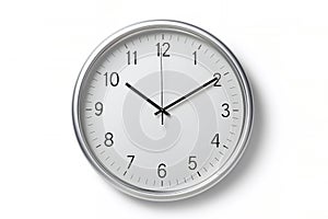 Wall clock with a plastic rim, isolated on a white background