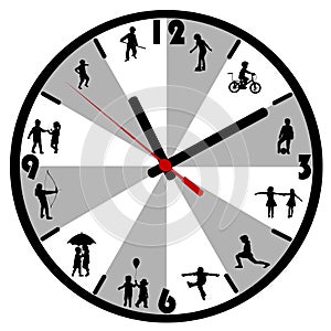 Wall clock with silhouettes of children