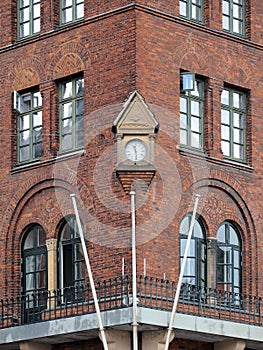 Wall clock on street corner in Copenhagen