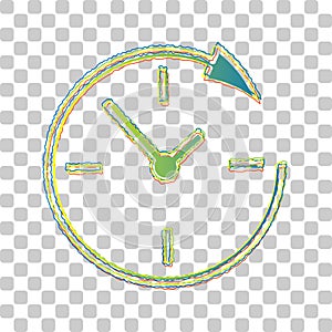 Wall clock. Support. Blue to green gradient Icon with Four Roughen Contours on stylish transparent Background
