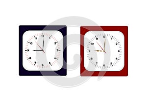 Two clocks with one showing the time as 10 : 30. wall clock vector design set