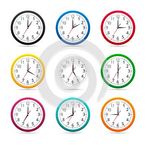 Wall clocks with different colors design icon isolated on white background.