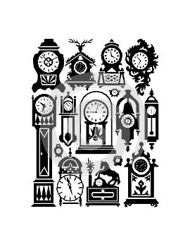 Wall clocks of different types isolated on white background. Vector illustration in flat style.