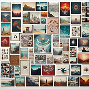 Wall Collages Collections of art or photos arranged in a decor photo