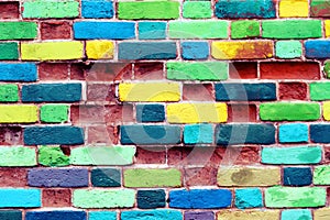 A wall with colored bricks