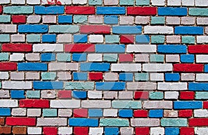 Wall of coloured bricks