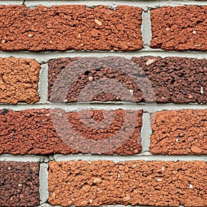 Wall composed of rectangular, rough-textured bricks in varying