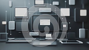 A wall of computer monitors with a black background. Generative AI