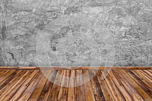 Wall concrete background. Old cement texture cracked, White, Grey vintage wallpaper abstract grunge with wood floor interior room