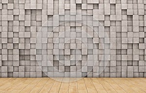 Wall of concrete cubes and wooden floor