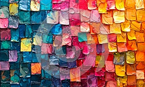 Wall covered in vibrant multicolored sticky notes creating a chaotic yet organized pattern symbolizing brainstorming