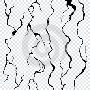 Wall cracks isolated on transparent background
