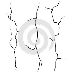 Wall Cracks Vector. Set Isolated On White Background.