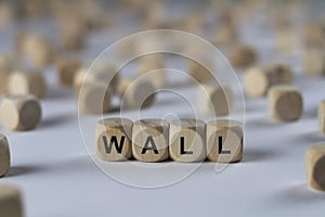 Wall - cube with letters, sign with wooden cubes