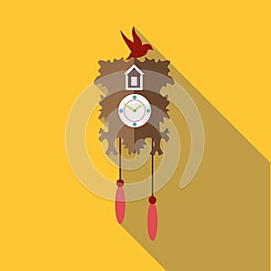 Wall cuckoo clock icon, flat style