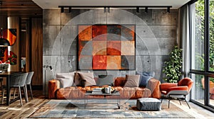 wall decor ideas, a patchwork wall hanging in a modern dining room adds a unique touch with a mix of colors and textures photo