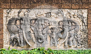 Wall decoration, stone carve elephants photo