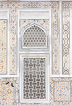 Wall decoration at the Tomb of I timad ud Daulah in Agra, Uttar