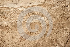The wall of a deep sand pit with a very interesting complex structure. Background, texture